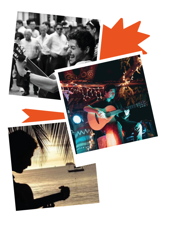 Parcours international – Tony Putaggio Montage photo de Tony Putaggio en concert en France et au Costa Rica